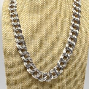 Monet Silver Tone Double Curb Link Necklace 1980s Vintage Silver 20”